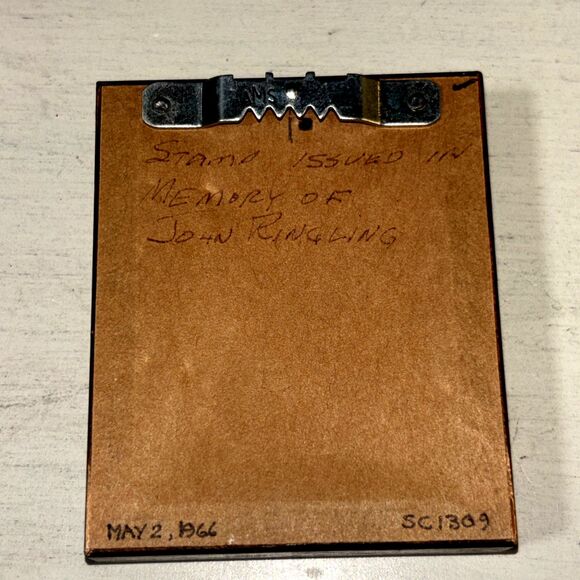 Framed Uncirculated 5cent Stamp  In Memory Of John Ringling 2.5” X 3” Vintage - Picture 2 of 2